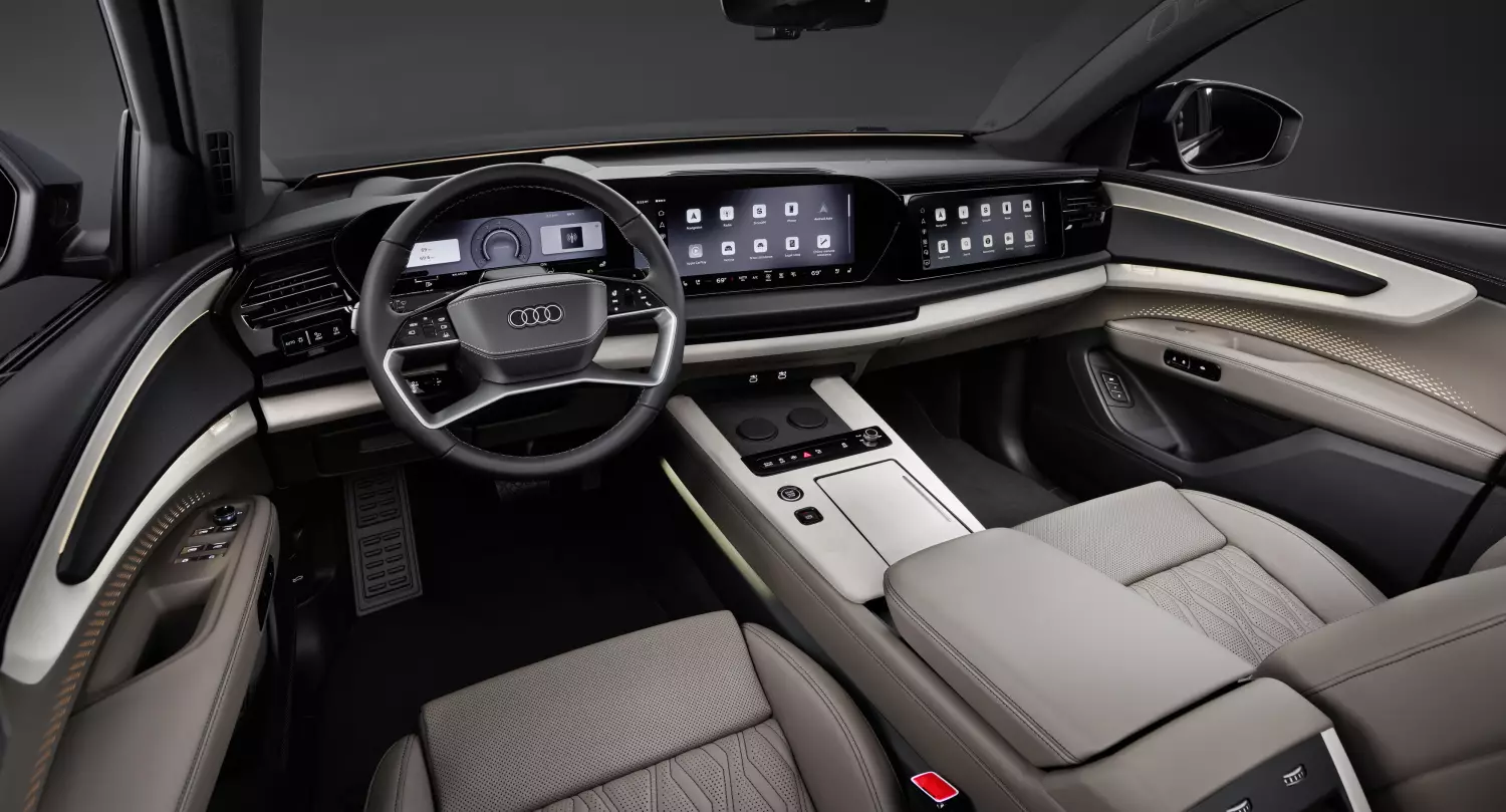 Wnętrze Audi Q9 łączy komfort podróżowania z rozbudowanymi rozwiązaniami cyfrowymi. Na pokładzie znalazła się m.in. pięciostrefowa klimatyzacja automatyczna.
